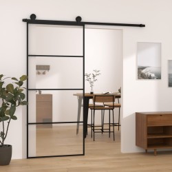 vidaXL Puerta corredera con set herrajes vidrio ESG aluminio 90x205 cm