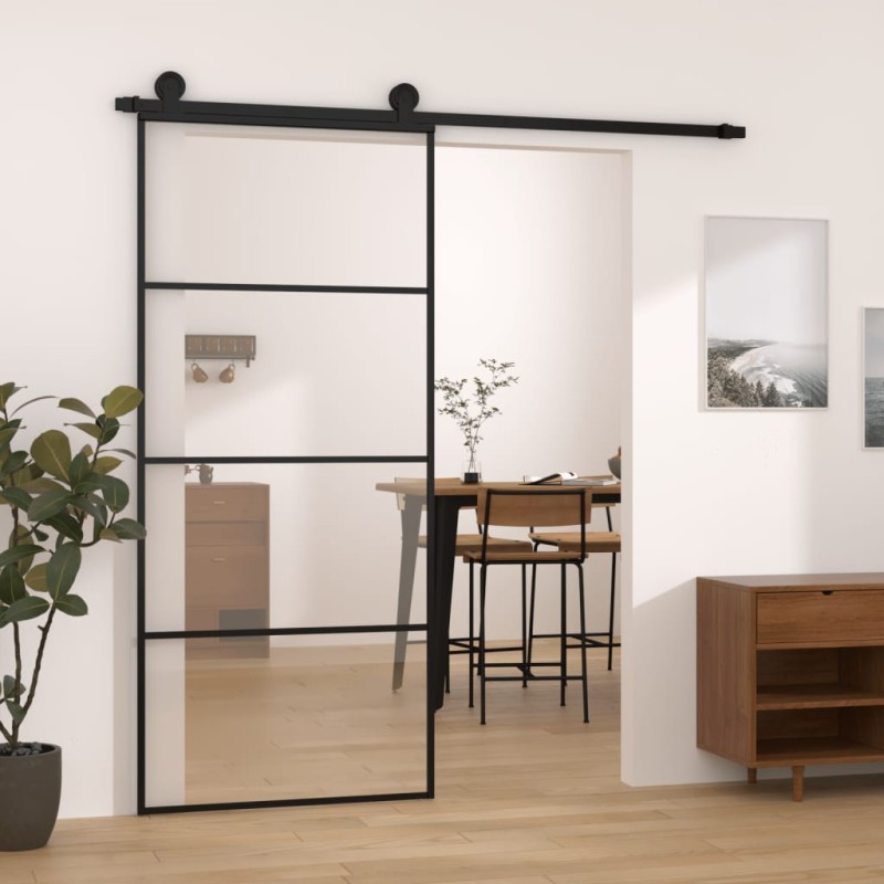 vidaXL Puerta corredera con set herrajes vidrio ESG aluminio 90x205 cm vidaXL Puerta corredera con set herrajes vidrio ESG aluminio 90x205 cm