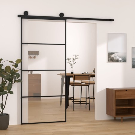 vidaXL Puerta corredera con set herrajes vidrio ESG aluminio 90x205 cm