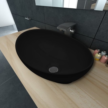 vidaXL Lavabo ovalado de cerámica negro 40x33 cm