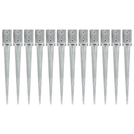 vidaXL Picas de tierra 12 uds acero galvanizado plateado 9x9x75 cm