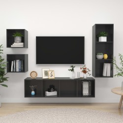 vidaXL Muebles de salón 4 piezas madera de ingeniería gris con brillo