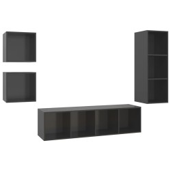 vidaXL Muebles de salón 4 piezas madera de ingeniería gris con brillo