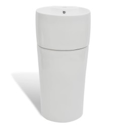 vidaXL Lavabo de pie redondo de cerámica hueco de grifo/desagüe blanco