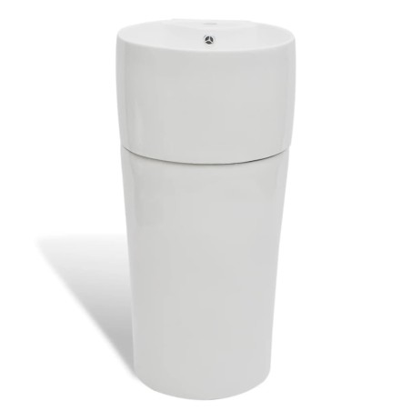 vidaXL Lavabo de pie redondo de cerámica hueco de grifo/desagüe blanco