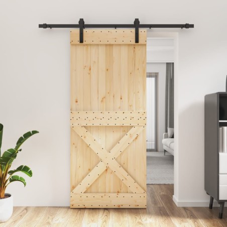 vidaXL Puerta corredera con herrajes madera maciza de pino 90x210 cm