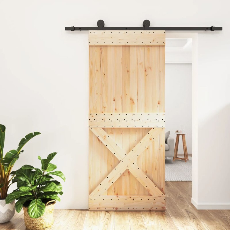 vidaXL Puerta corredera con herrajes madera maciza de pino 90x210 cm vidaXL Puerta corredera con herrajes madera maciza de pino 90x210 cm