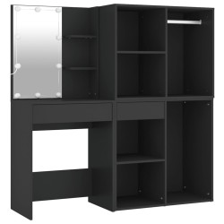 vidaXL Tocador con LED y armarios madera contrachapada negro