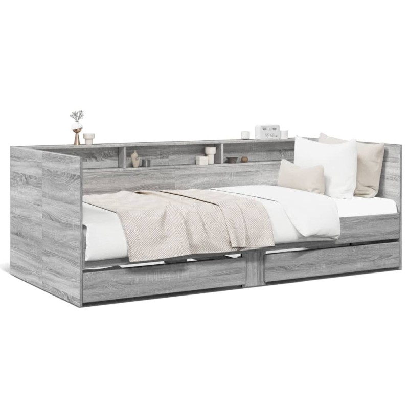 vidaXL Tumbona con cajones madera ingeniería gris Sonoma 100x200 cm vidaXL Tumbona con cajones madera ingeniería gris Sonoma 100x200 cm