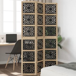 vidaXL Biombo separador 3 paneles madera maciza Paulownia marrón negro
