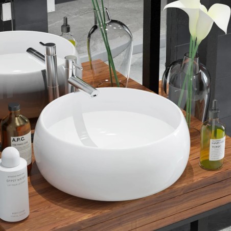 vidaXL Lavabo redondo de cerámica 40x15 cm blanco