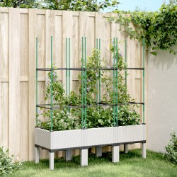 vidaXL Jardinera con enrejado PP blanco 120x40x142,5 cm
