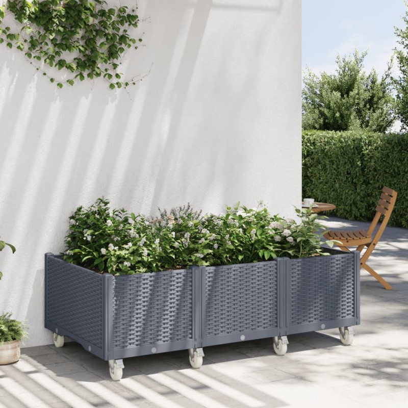 vidaXL Jardinera con ruedas PP gris 150x80x54 cm vidaXL Jardinera con ruedas PP gris 150x80x54 cm