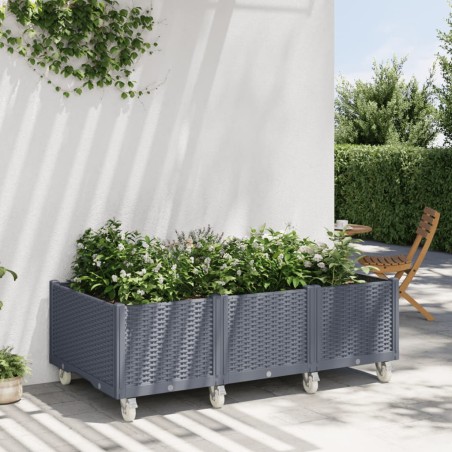 vidaXL Jardinera con ruedas PP gris 150x80x54 cm