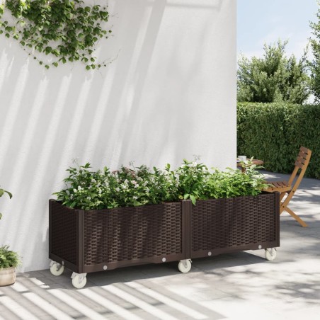 vidaXL Jardinera con ruedas PP marrón 160x50x54 cm