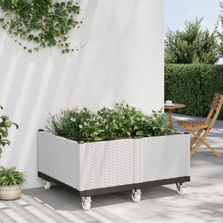 vidaXL Jardinera con ruedas PP blanco 100x80x54 cm