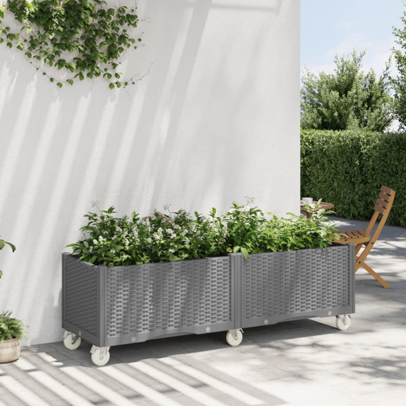 vidaXL Jardinera con ruedas PP gris claro 160x50x54 cm vidaXL Jardinera con ruedas PP gris claro 160x50x54 cm