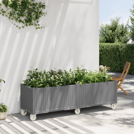 vidaXL Jardinera con ruedas PP gris claro 160x50x54 cm