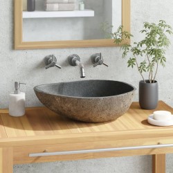 vidaXL Lavabo de piedra de río ovalado 37-46 cm 