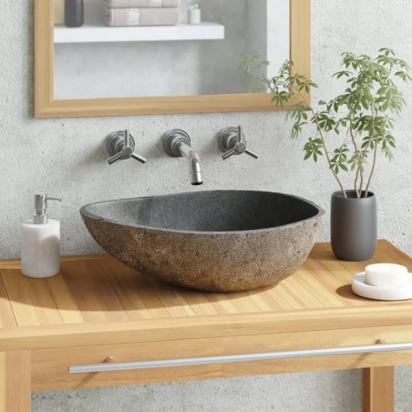 vidaXL Lavabo de piedra de río ovalado 37-46 cm 