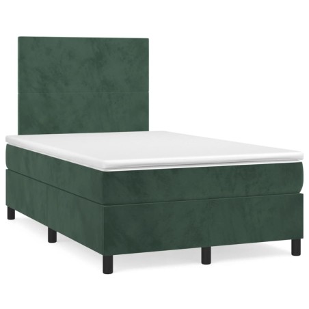 vidaXL Cama box spring con colchón terciopelo verde oscuro 120x190 cm