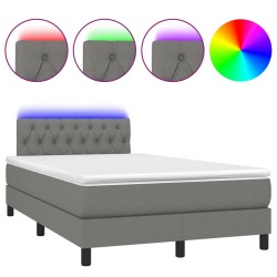 vidaXL Cama box spring con colchón y LED tela marrón oscuro 120x190 cm