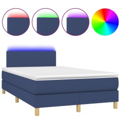 vidaXL Cama box spring con colchón y luces LED tela azul 120x190 cm