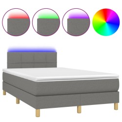 vidaXL Cama box spring con colchón y LED tela marrón oscuro 120x190 cm