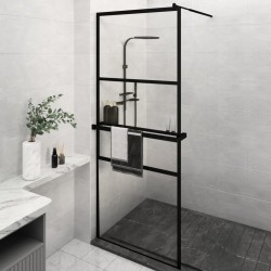 vidaXL Mampara ducha con estante vidrio ESG y aluminio negro 80x195 cm