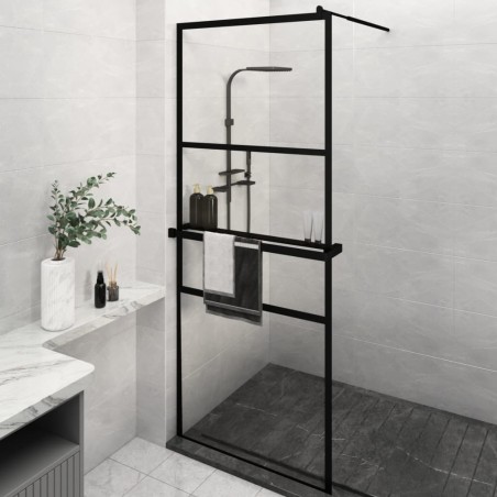 vidaXL Mampara ducha con estante vidrio ESG y aluminio negro 80x195 cm