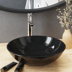 vidaXL Lavabo con grifo y tapón pulsador cristal templado negro