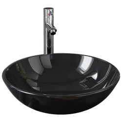 vidaXL Lavabo con grifo y tapón pulsador cristal templado negro