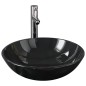 vidaXL Lavabo con grifo y tapón pulsador cristal templado negro vidaXL Lavabo con grifo y tapón pulsador cristal templado negro