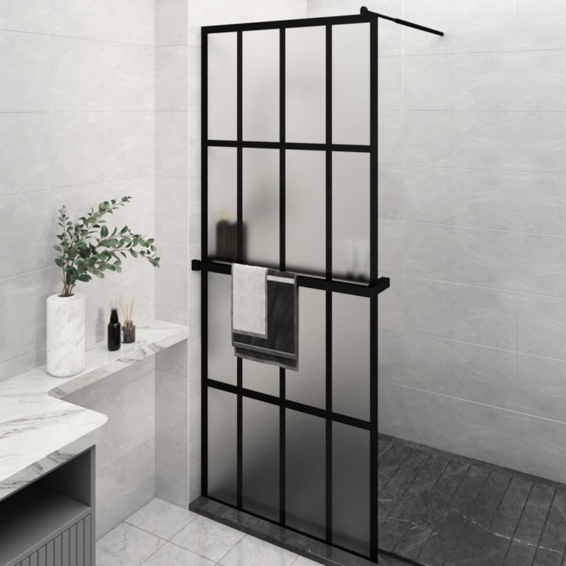 vidaXL Mampara ducha con estante vidrio ESG y aluminio negro 80x195 cm vidaXL Mampara ducha con estante vidrio ESG y aluminio negro 80x195 cm