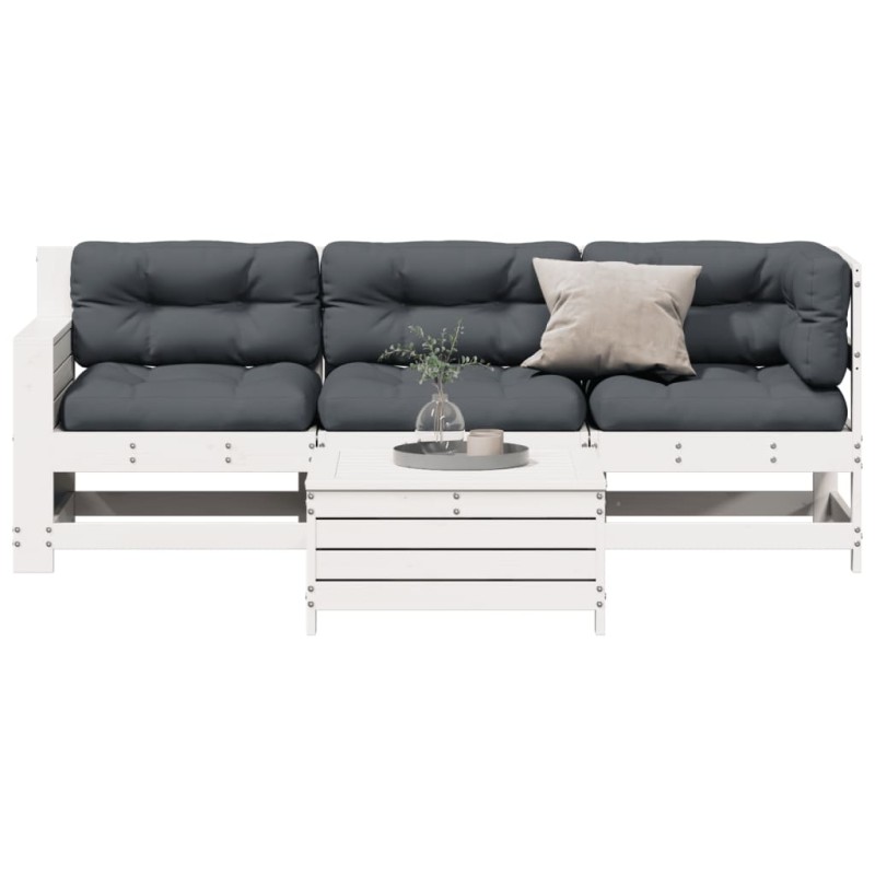vidaXL Set muebles jardín 4 pzas con cojines madera maciza pino blanco