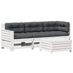 vidaXL Set muebles jardín 4 pzas con cojines madera maciza pino blanco