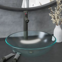 vidaXL Lavabo con grifo y tapón pulsador cristal templado esmerilado