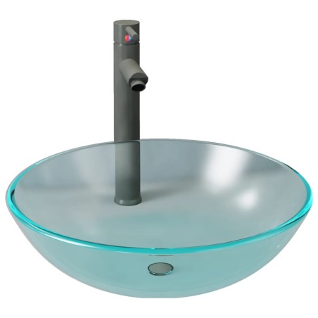 vidaXL Lavabo con grifo y tapón pulsador cristal templado esmerilado