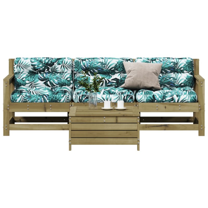 vidaXL Juego de muebles jardín 4 pzas y cojines madera pino impregnada vidaXL Juego de muebles jardín 4 pzas y cojines madera pino impregnada