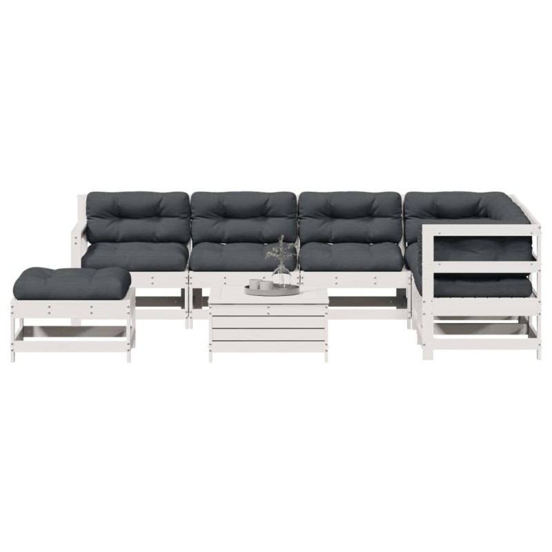 vidaXL Set muebles jardín con cojines 8 pzas madera maciza pino blanco vidaXL Set muebles jardín con cojines 8 pzas madera maciza pino blanco