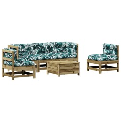 vidaXL Juego de muebles jardín 6 pzas y cojines madera pino impregnada