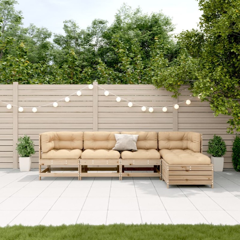 vidaXL Juego de muebles de jardín 5 pzas y cojines madera maciza pino