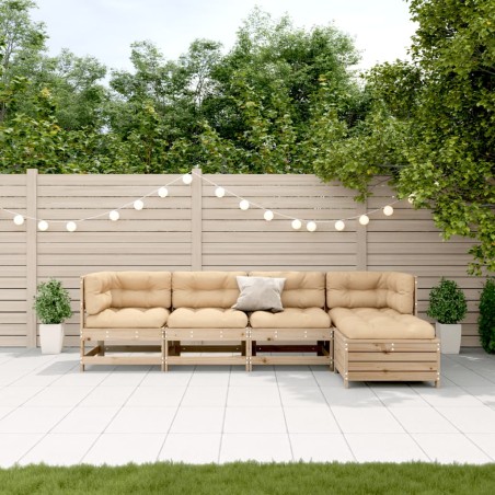 vidaXL Juego de muebles de jardín 5 pzas y cojines madera maciza pino