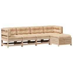 vidaXL Juego de muebles de jardín 5 pzas y cojines madera maciza pino