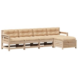 vidaXL Juego de muebles de jardín 5 pzas y cojines madera maciza pino