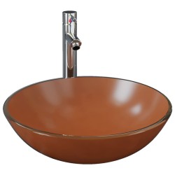 vidaXL Lavabo con grifo y tapón pulsador cristal templado marrón
