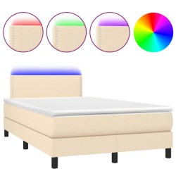 vidaXL Cama box spring con colchón y luces LED tela crema 120x190 cm