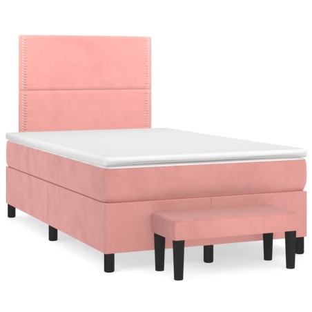 vidaXL Cama box spring con colchón terciopelo rosa 120x190 cm