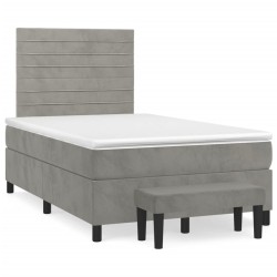 vidaXL Cama box spring con colchón terciopelo gris claro 120x190 cm