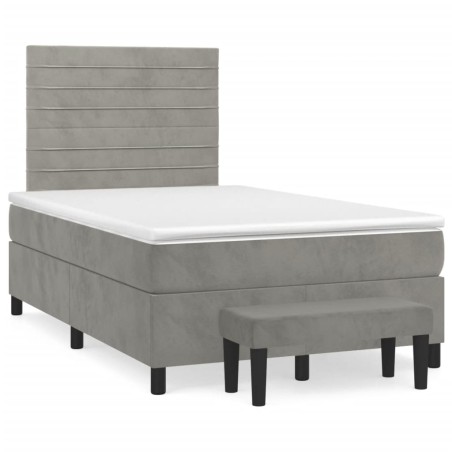 vidaXL Cama box spring con colchón terciopelo gris claro 120x190 cm